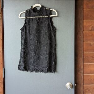 Who What Wear Eyelash Lace Mock Neck Top - Black